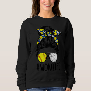 Ma Life Softball Volleyball Moederdag Messy Bun Trui