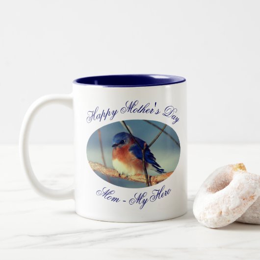 Ma My Hero Moederdag Bluebird Personalized Tweekleurige Koffiemok (Met donut)