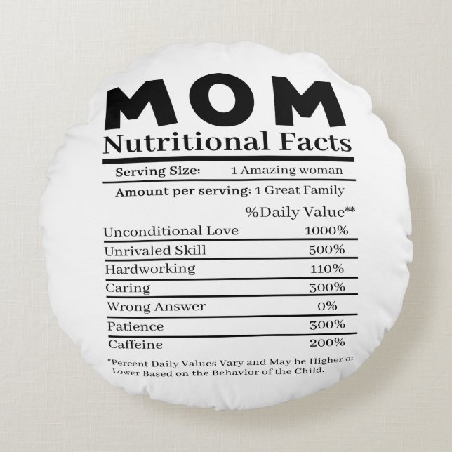 Ma Nutritional Facts Rond Kussen (Voorkant)