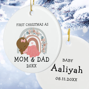 Ma Pap African American Baby Girl Eerste Kerstmis Keramisch Ornament