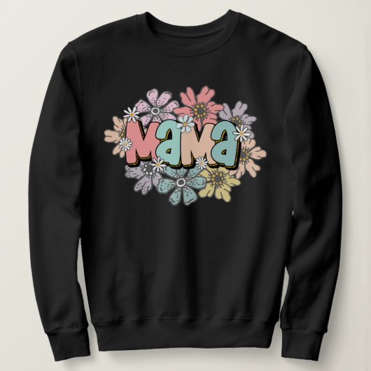 Ma Pullover Black Retro Mama Floral Sweatshirt (Design voorkant)