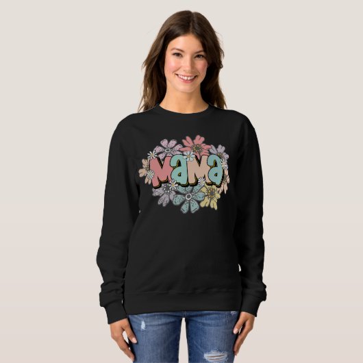 Ma Pullover Black Retro Mama Floral Sweatshirt (Voorkant volledig)