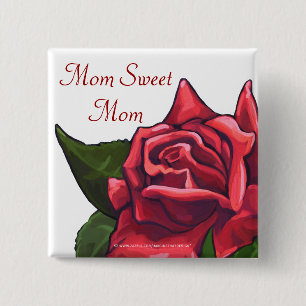 Ma Sweet mama Red Rose Vierkante Button 5,1 Cm
