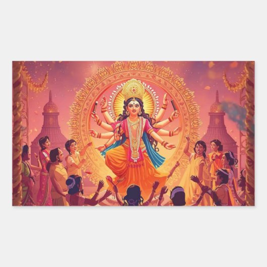 Maa Durga – Het hart van de Dussehra-feesten Rechthoekige Sticker (Voorkant)