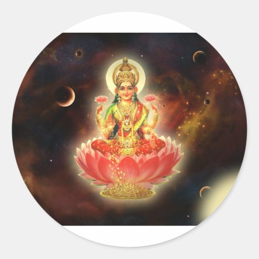 Maa Maha Lakshmi Devi Laxmi Goddess of Wealth Ronde Sticker (Voorkant)