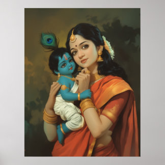Maa Yashoda en het kleine Krishna Poster