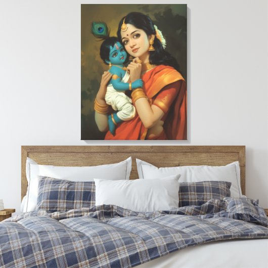 Maa Yashoda en Little Krishna Canvas Muurkunst (Insitu (Slaapkamer))