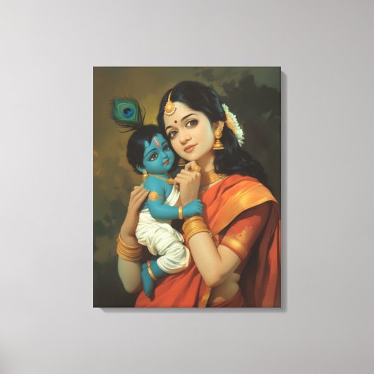 Maa Yashoda en Little Krishna Canvas Muurkunst (Voorkant)