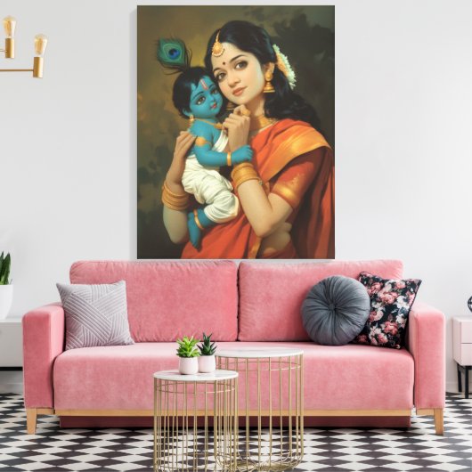 Maa Yashoda en Little Krishna Canvas Muurkunst (Insitu (Woonkamer))