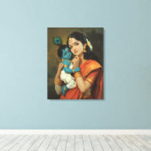 Maa Yashoda en Little Krishna Canvas Muurkunst Afdruk (Insitu (Houten vloer))