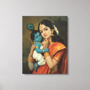 Maa Yashoda en Little Krishna Canvas Muurkunst Afdruk