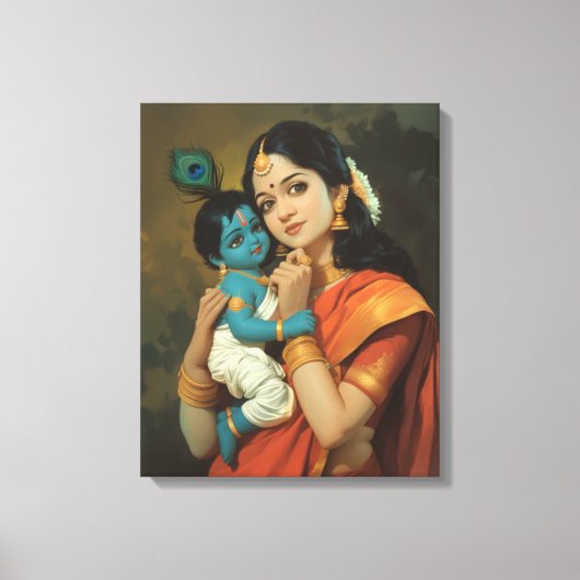 Maa Yashoda en Little Krishna Canvas Muurkunst Afdruk (Voorkant)