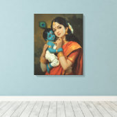 Maa Yashoda en Little Krishna Canvas Muurkunst Afdruk (Insitu (Houten vloer))