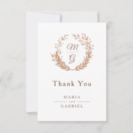 Maag van de gouden loof met een monogram. bruiloft bedankkaart