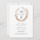 Maag van de gouden loof met een monogram. bruiloft save the date (Voorkant)