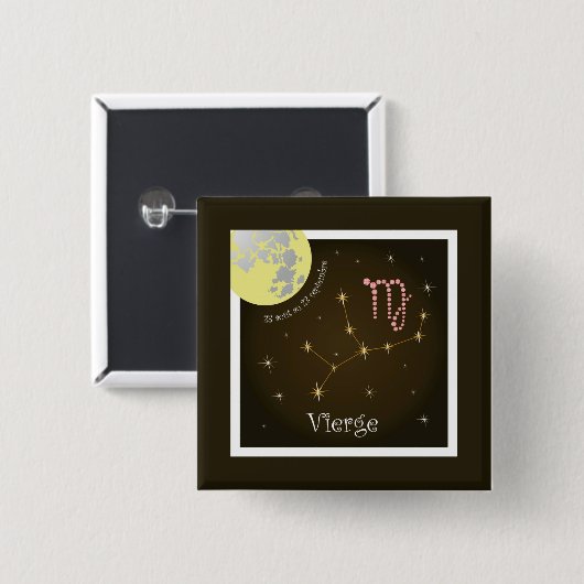 Maagd 23 augustus tot 23 september Knoppen Vierkante Button 5,1 Cm (Voorkant /achterkant)