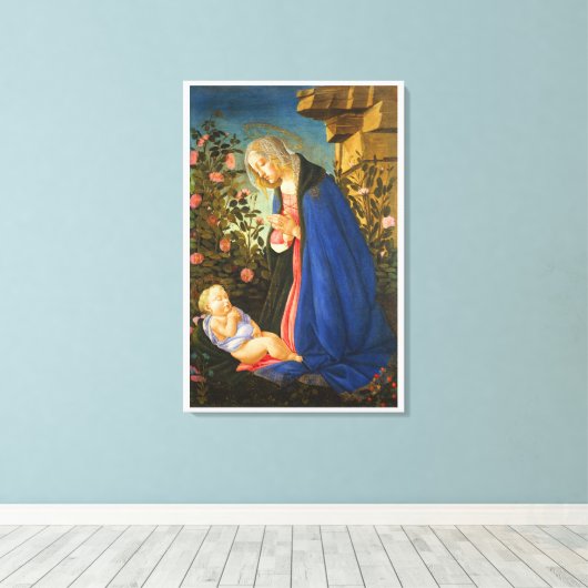 MAAGD AANBIDT SLAPEND CHRISTUSKIND CANVAS AFDRUK (Insitu (Houten vloer))