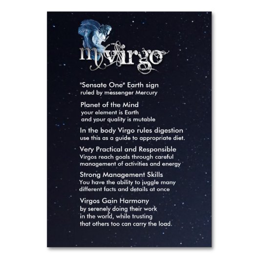 Maagd Centerpiece Tafel Kaart (Achterkant)