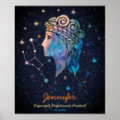 Maagd Constellatie Zodiac Waterverf Sterren Galaxy Poster (Voorkant)