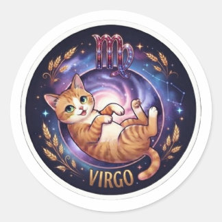 Maagd Cute Kat Zodiac Astrologisch Teken Ruimte Ronde Sticker