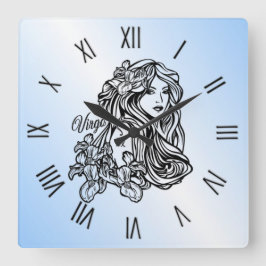 Maagd De Maagd Zodiac Blauwe Romeinse Cijfers Vierkante Klok