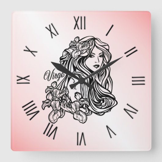 Maagd De Maagd Zodiac Roze Vierkante Klok (Voorkant)