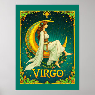 Maagd die zit op halvemaan poster