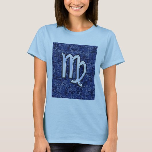 Maagd dierentuin ondertekenen op Blue Digital Camo T-shirt (Voorkant)