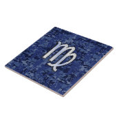 Maagd dierentuin ondertekenen op Blue Digital Camo Tegeltje (Zijkant)