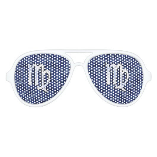 Maagd dierentuin ondertekenen op Navy Blue Digital Aviator Zonnebril (Voorkant)