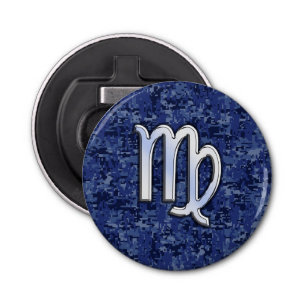 Maagd dierentuin ondertekenen op Navy Blue Digital Button Flesopener