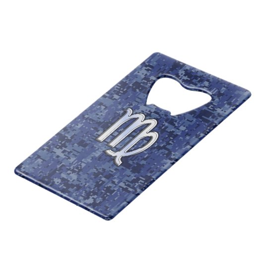 Maagd dierentuin ondertekenen op Navy Blue Digital Creditkaart Flessenopener (Voorkant Gekanteld)