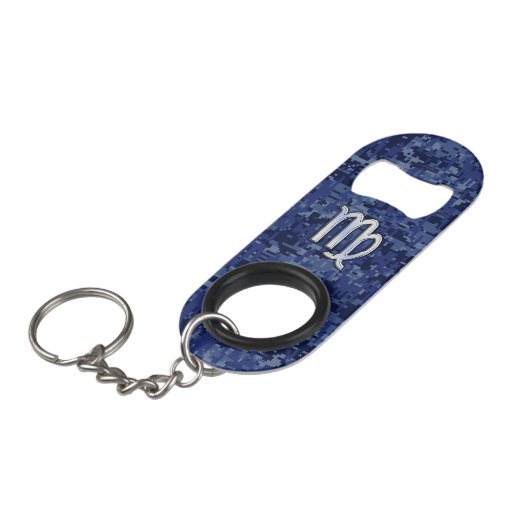 Maagd dierentuin ondertekenen op Navy Blue Digital Mini Flessenopener (Voorkant Gekanteld)