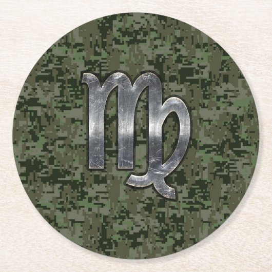 Maagd dierentuin op Groene Digitale Camo Ronde Kartonnen Onderzetter (Voorkant)