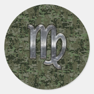 Maagd dierentuin op Groene Digitale Camo Ronde Sticker