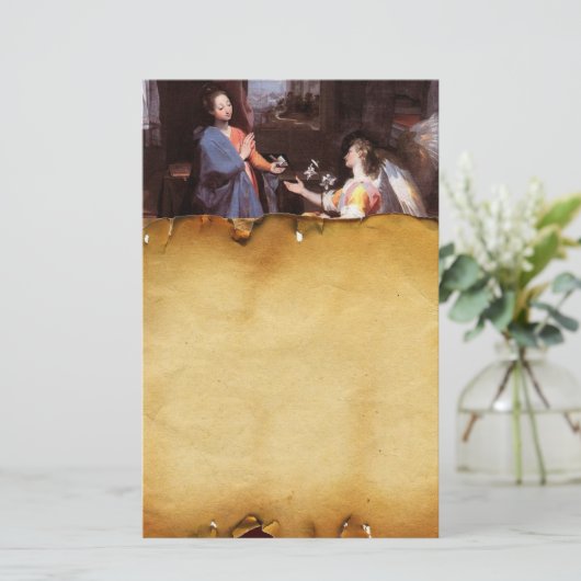 MAAGD EN AANKONDIGING ENGEL ,Perkament Briefpapier (Staand voorkant)