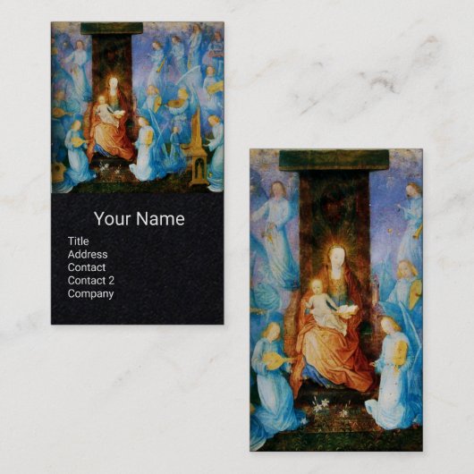 MAAGD EN KIND ,BLAUWE MUZIKALE ENGELEN Zwart Papie Visitekaartje (Voorkant / Achterkant)