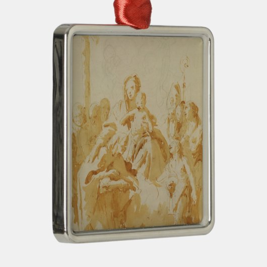 Maagd en kind, geadheerd door bisschoppen, monnike metalen ornament (Rechts)