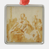 Maagd en kind, geadheerd door bisschoppen, monnike metalen ornament (Voorkant)