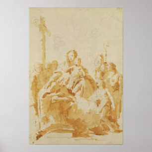 Maagd en kind, geadheerd door bisschoppen, monnike poster