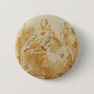 Maagd en kind, geadheerd door bisschoppen, monnike ronde button 5,7 cm