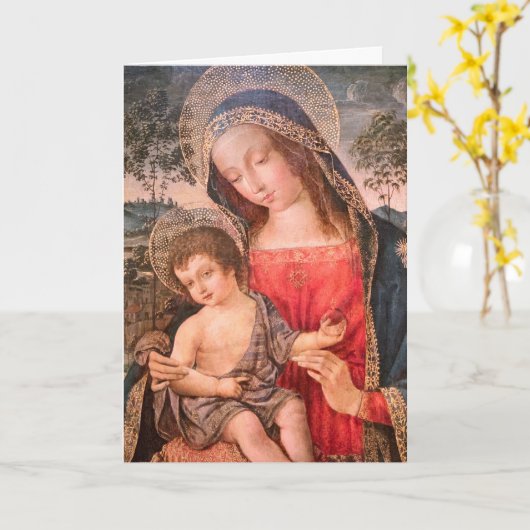 Maagd en Kind II Kerstmis Kaart (Gele Bloem)