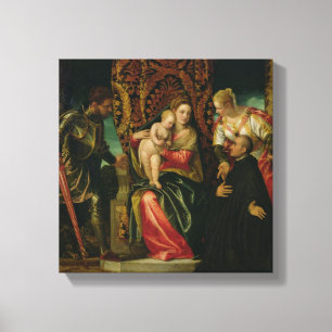 Maagd en kind met een Benedictine-monnik Canvas Afdruk