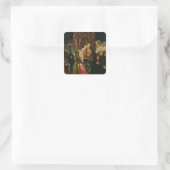 Maagd en kind met een Benedictine-monnik Vierkante Sticker (Tas)