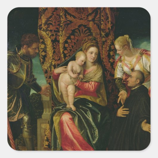 Maagd en kind met een Benedictine-monnik Vierkante Sticker (Voorkant)