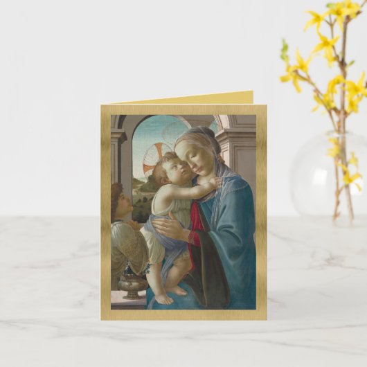 Maagd en kind met een engel - Botticelli Holida Kaart (Gele Bloem)