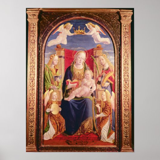 Maagd en kind met engel-musici en heiligen poster (Voorkant)