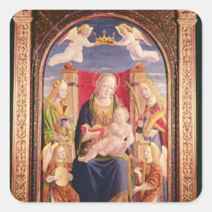 Maagd en kind met engel-musici en heiligen vierkante sticker