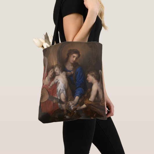 Maagd en kind met muziek die Angels maken Tote Bag (Dichtbij)