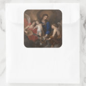 Maagd en kind met muziek die Angels maken Vierkante Sticker (Tas)